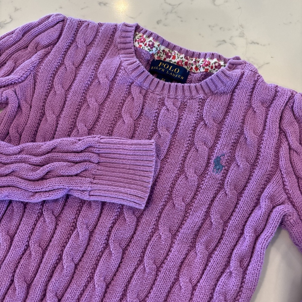 Polo‎ Ralph Lauren Sweater Girls 6X Cable Knit Cotton Pullover Fisherman Purple
